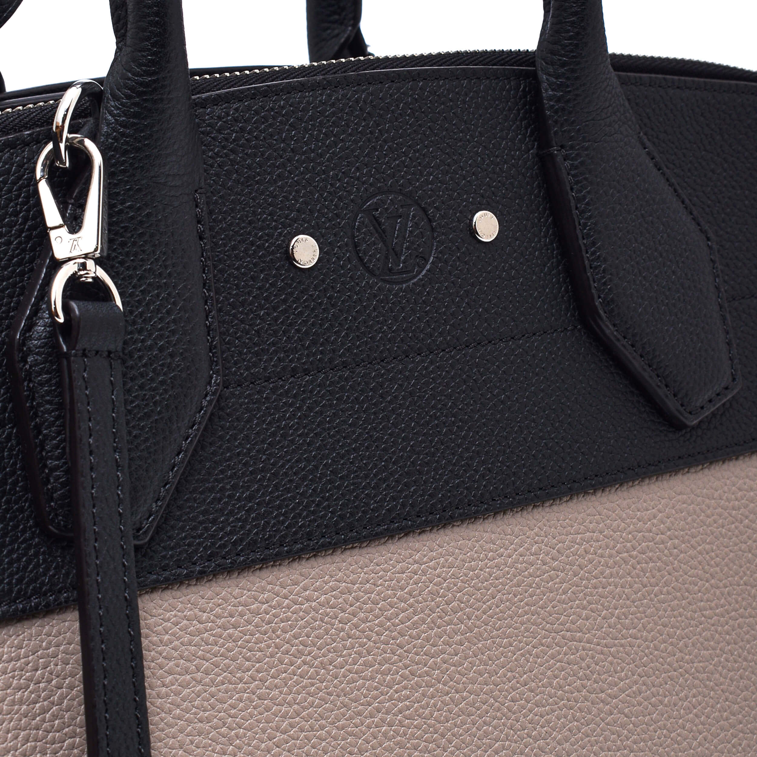 Louis Vuitton- Black&Beige Leather  Medium City Steamer Tote Bag